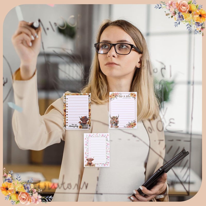 Chiisong 12 Pieces Highland Cow Sticky Notes 3x4 Inch Animal to Do List Just Loves Butterfly Sunflower Memo Notes Highland Cow Gifts Home Kawaii Cute Office Supplies - Image 5